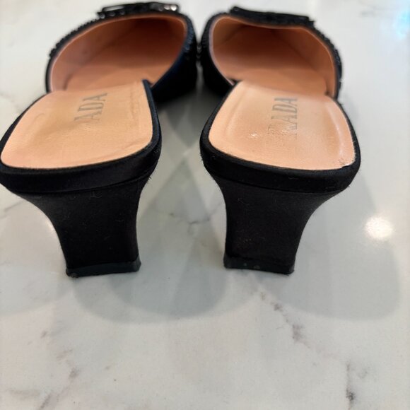 Prada Vintage Beaded Bow Satin Mule Heels Size 37 - Picture 7 of 10